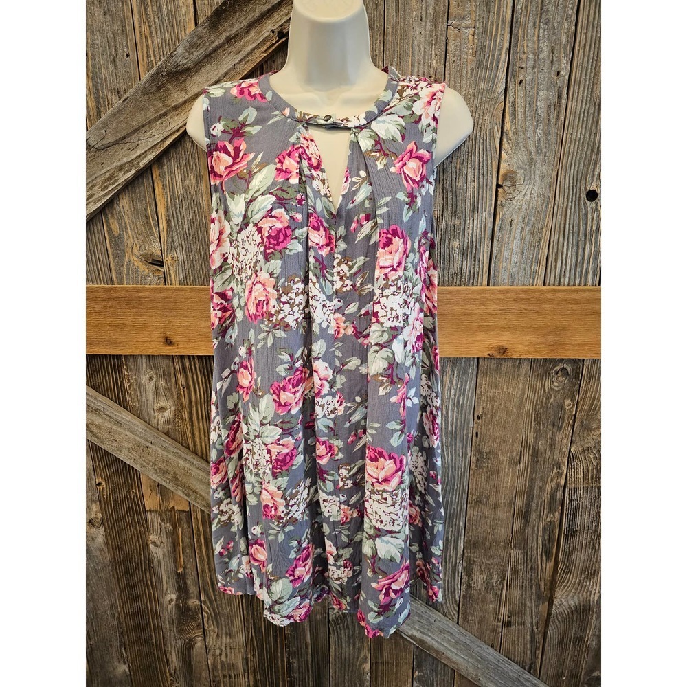 Umgee Floral Dress Keyhole Neck Relaxed Fit Medium